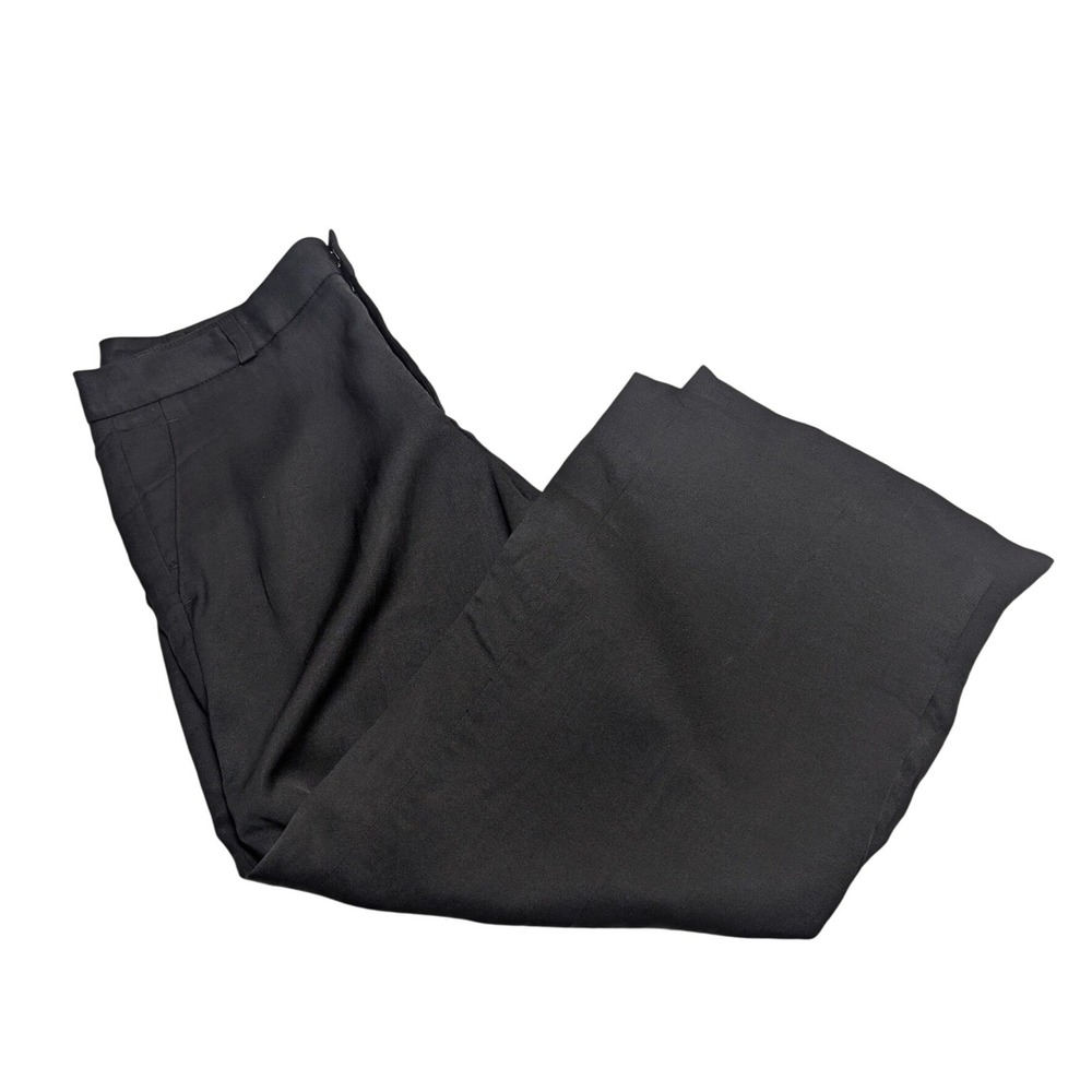 Banana Republic Women's Pants Flat Front Black Linen Blend Wide Leg Size 8 Ankle